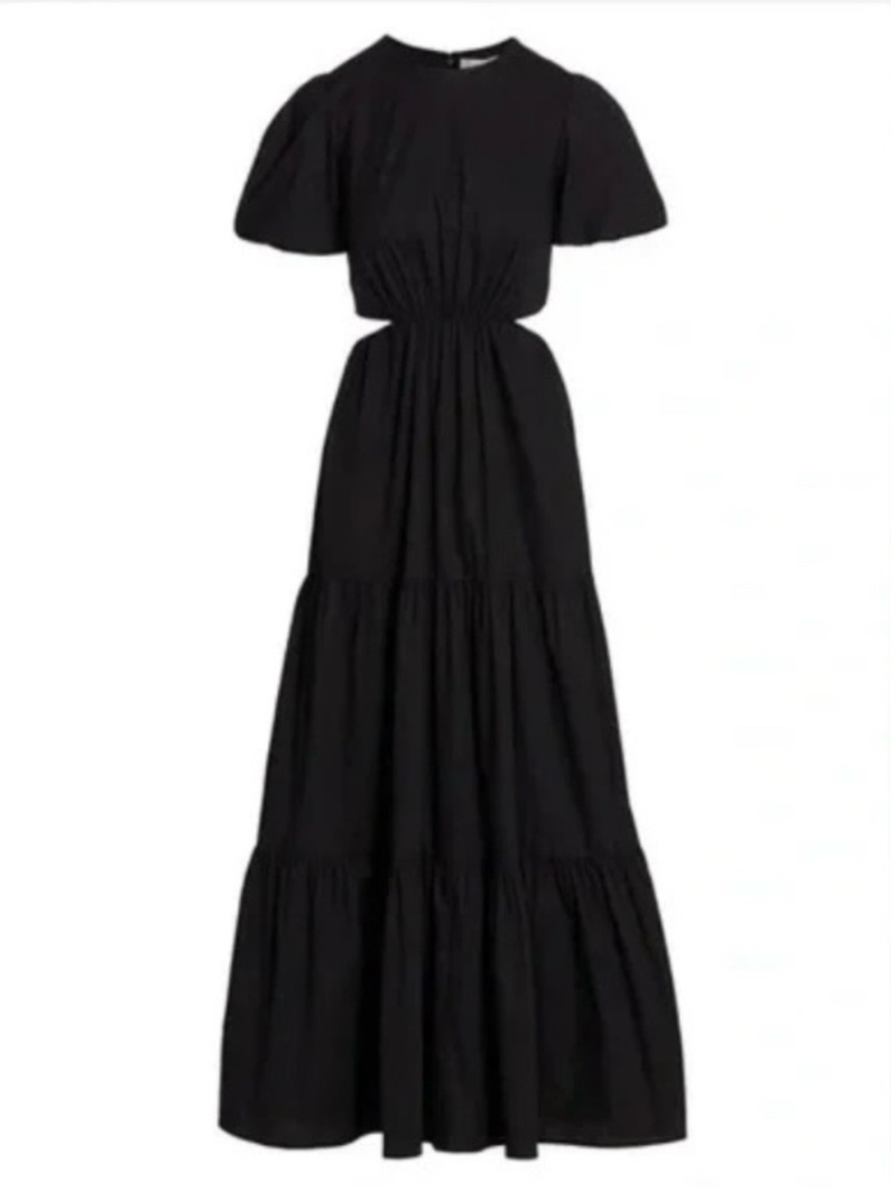 WAYF Plaza Cut Black Tiered Maxi Dress with Puff Sleeves